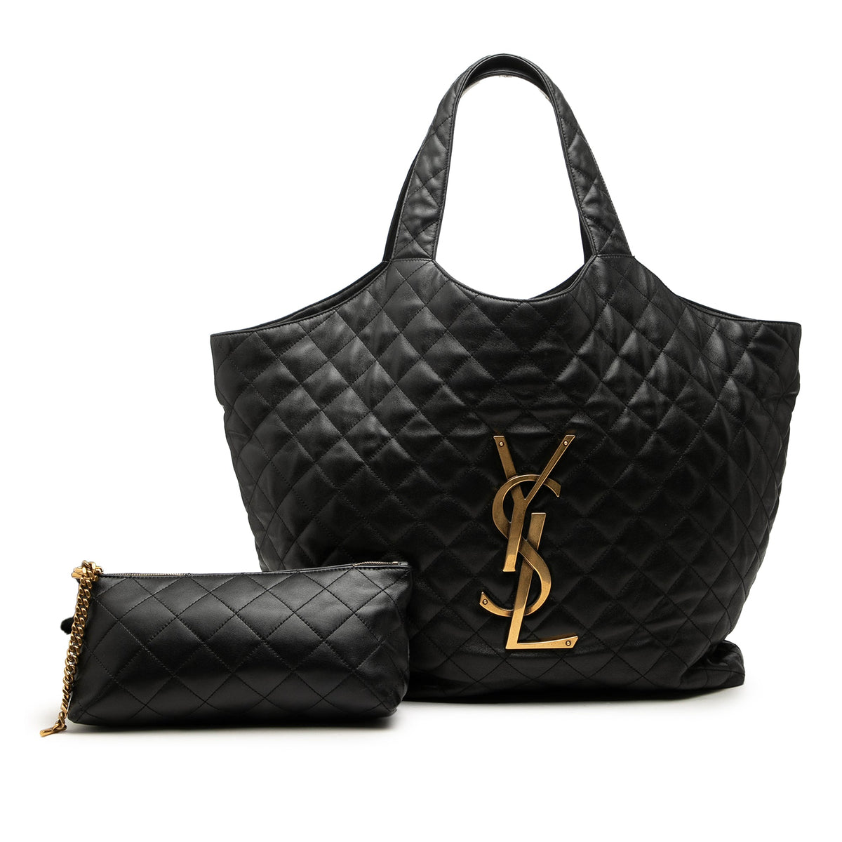 Saint Laurent Maxi Quilted Lambskin Icare Shopping Tote — Black