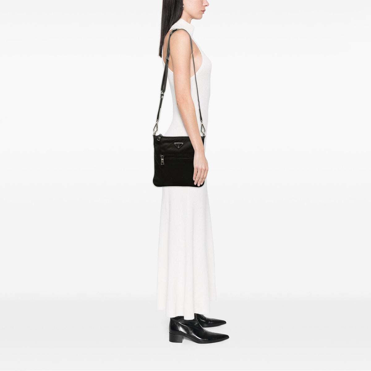 Prada Tessuto Zip Top Crossbody — Black
