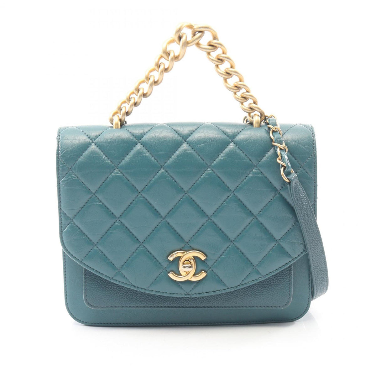 Chanel Small Quilted Calfskin and Caviar Chain Handle Flap — Blue