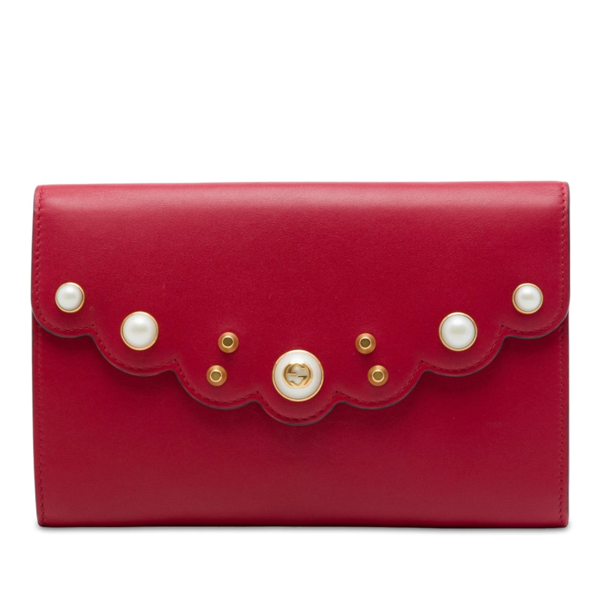 Gucci Calfskin Peony Pearly Clutch — Red