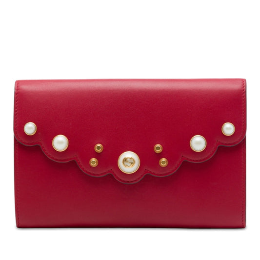 Gucci Calfskin Peony Pearly Clutch — Red