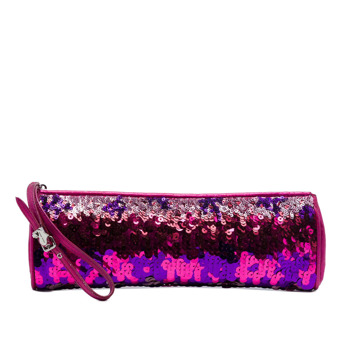 Miu Miu Sequin and Leather Wristlet Clutch — Purple