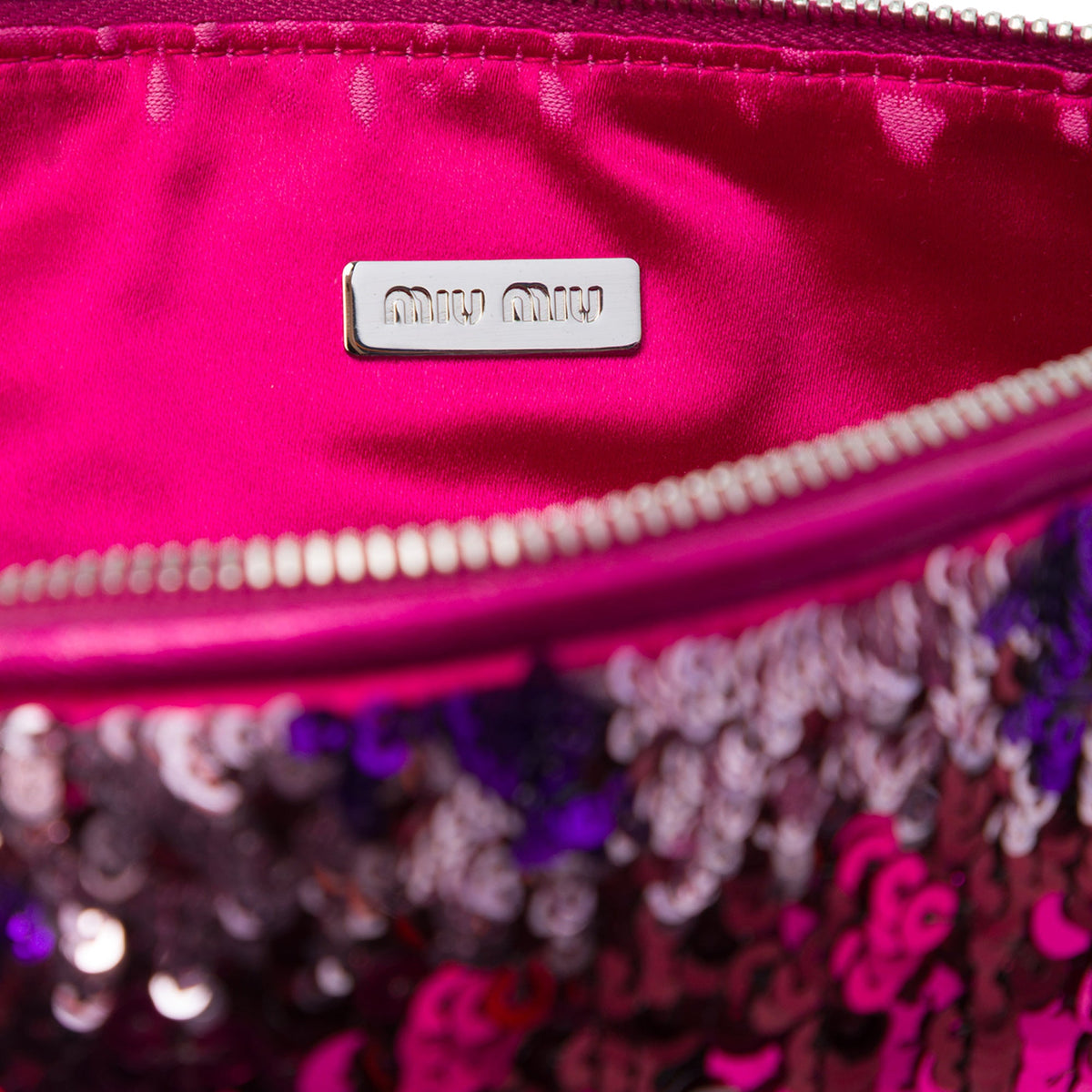 Miu Miu Sequin and Leather Wristlet Clutch — Purple