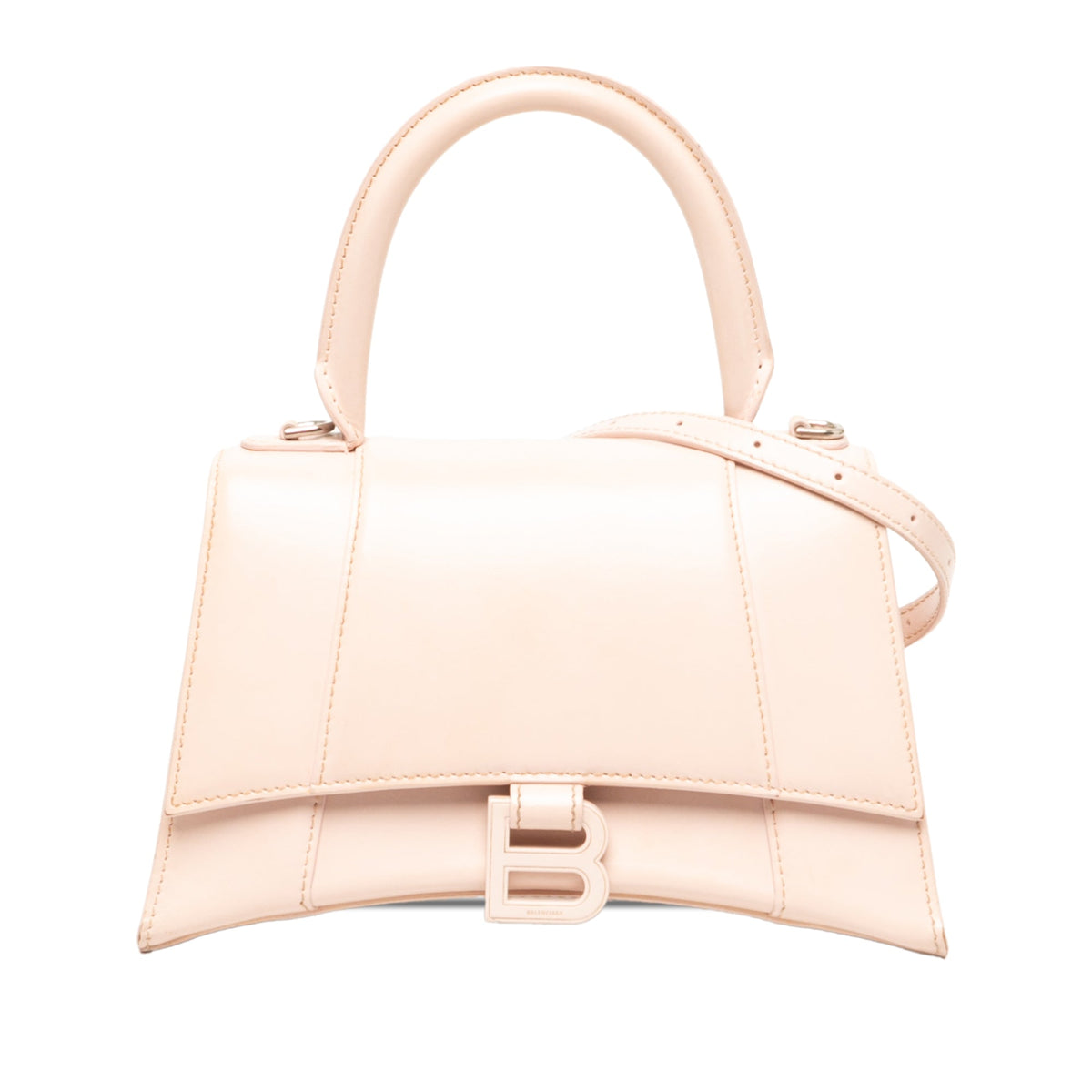 Balenciaga Small Leather Hourglass Top Handle Bag — Beige