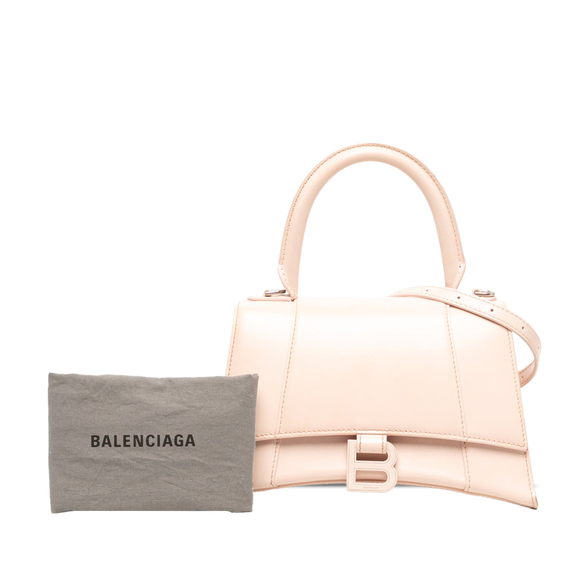 Balenciaga Small Leather Hourglass Top Handle Bag — Beige