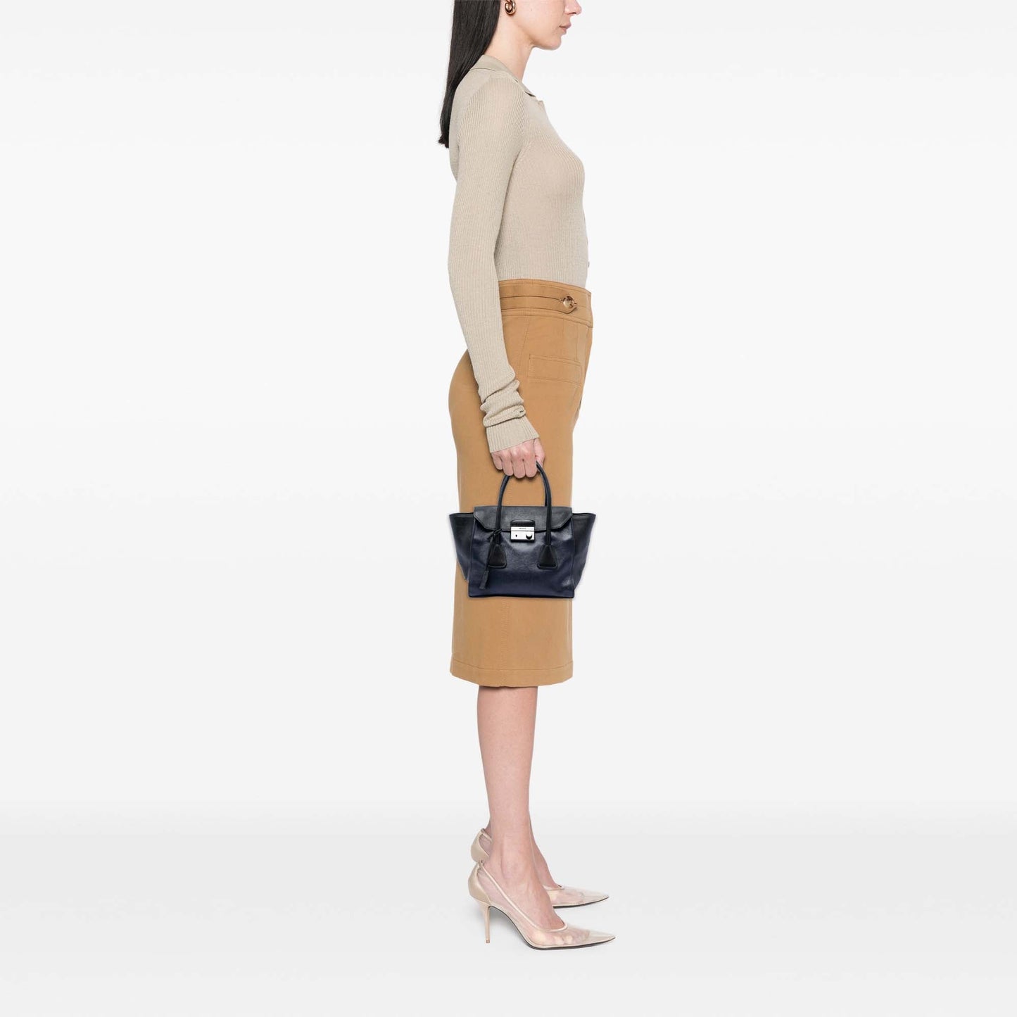 Prada Bicolor Glace Calf Sound Lock Satchel