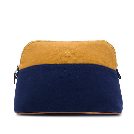 Hermès Bicolor Toile Bolide Trousse De Voyage Pouch PM — Blue