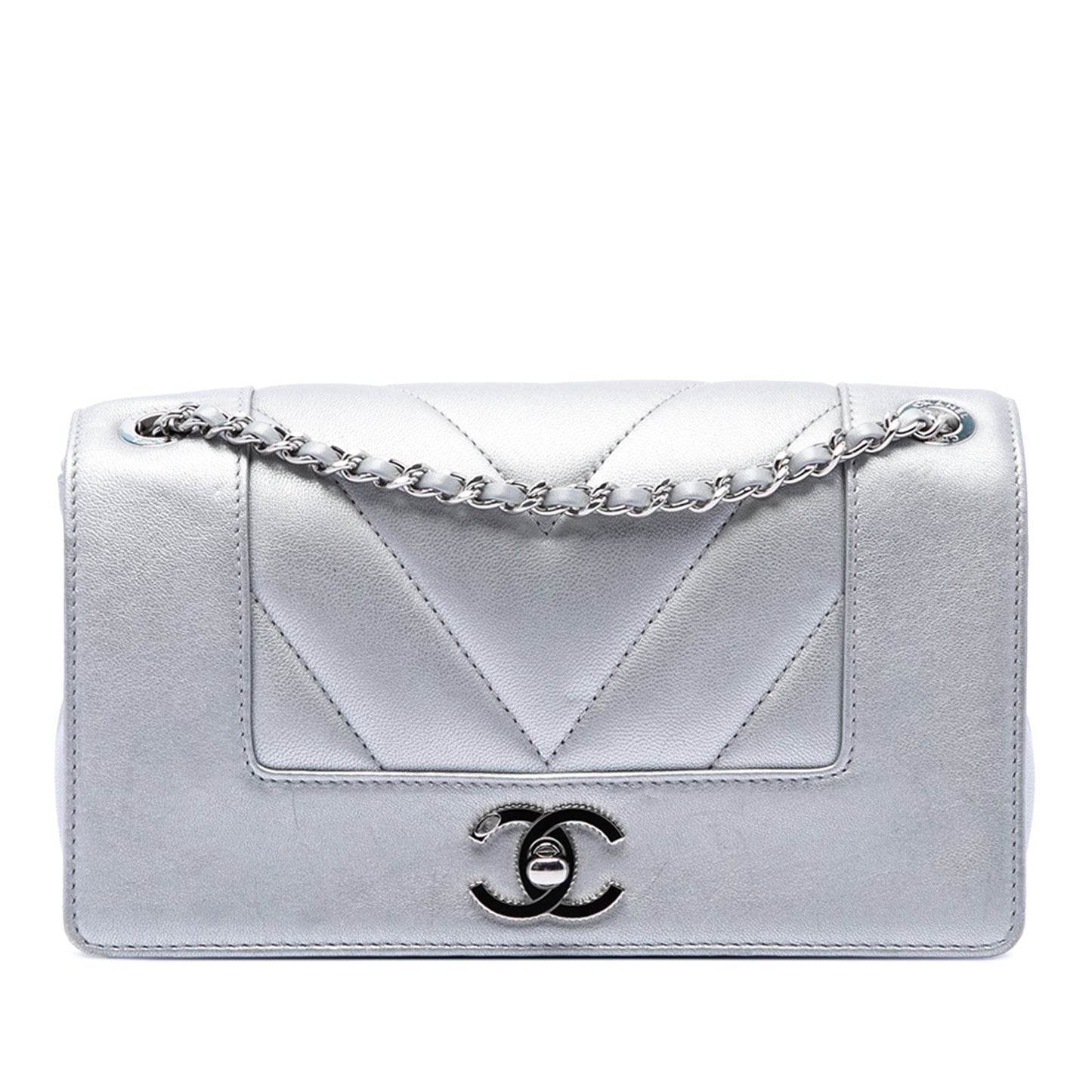 Chanel Mini Quilted Chevron Sheepskin Mademoiselle Vintage Flap