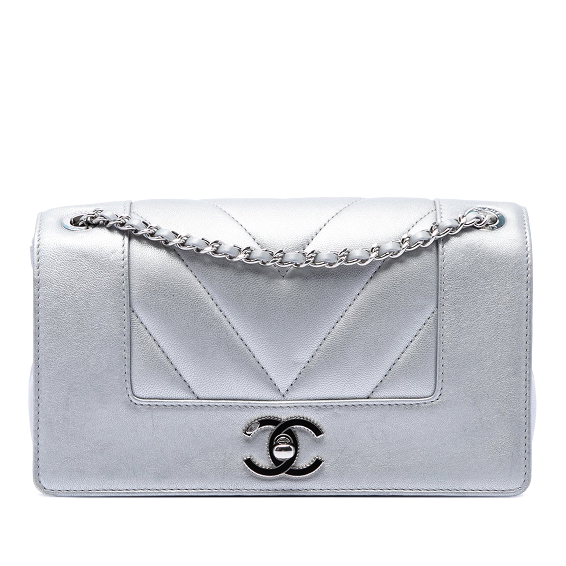 Chanel Mini Quilted Chevron Sheepskin Mademoiselle Vintage Flap