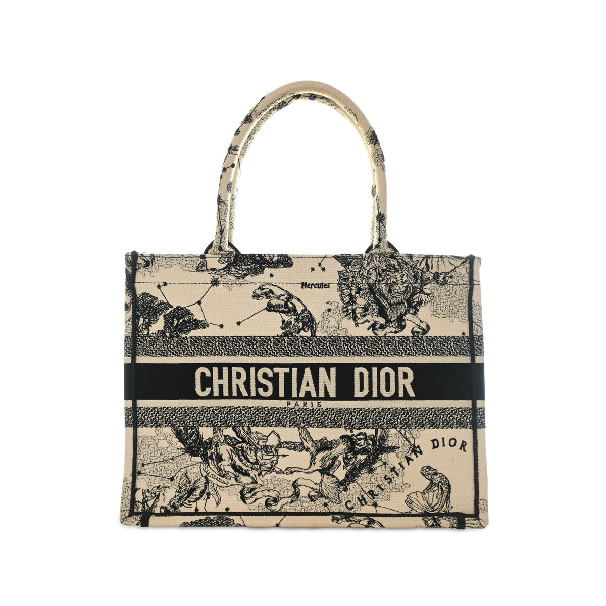 Dior Medium Canvas Embroidered Zodiac Toile De Jouy Book Tote — White