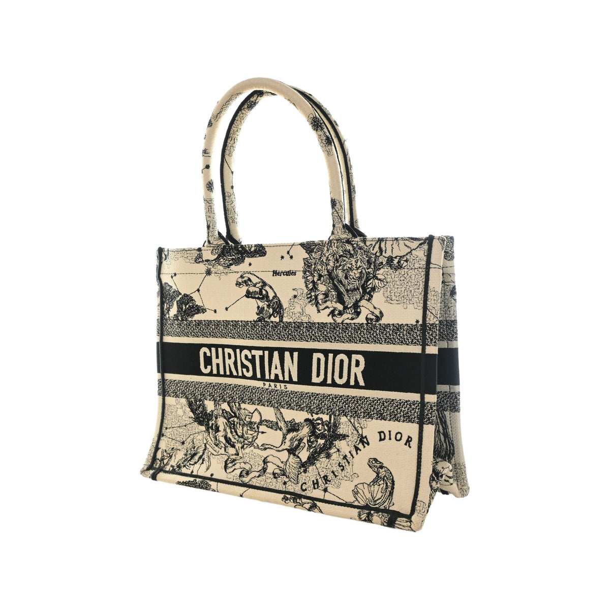 Dior Medium Canvas Embroidered Zodiac Toile De Jouy Book Tote — White