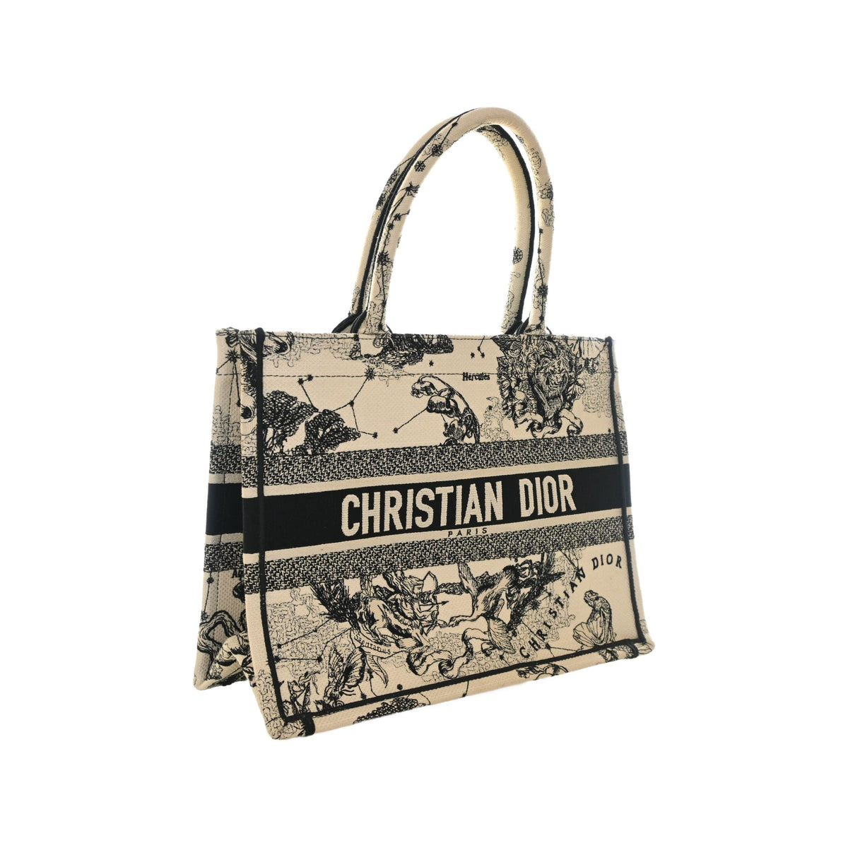 Dior Medium Canvas Embroidered Zodiac Toile De Jouy Book Tote — White