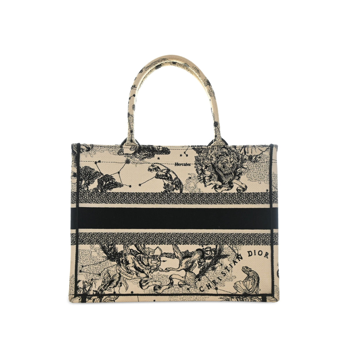 Dior Medium Canvas Embroidered Zodiac Toile De Jouy Book Tote — White