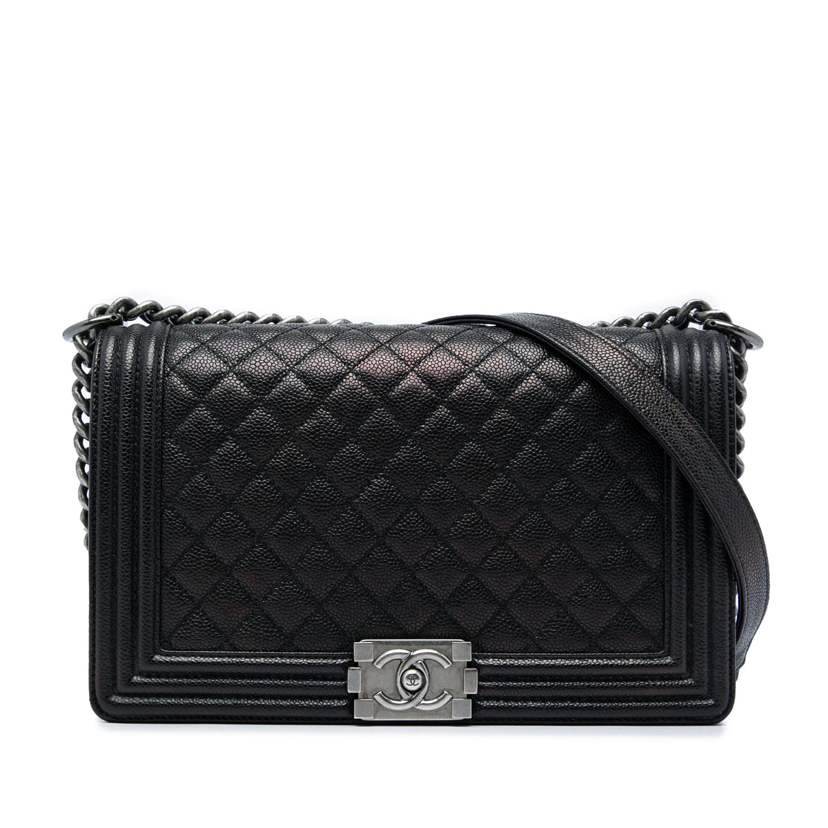 Chanel Large Quilted Caviar Boy Flap — Black