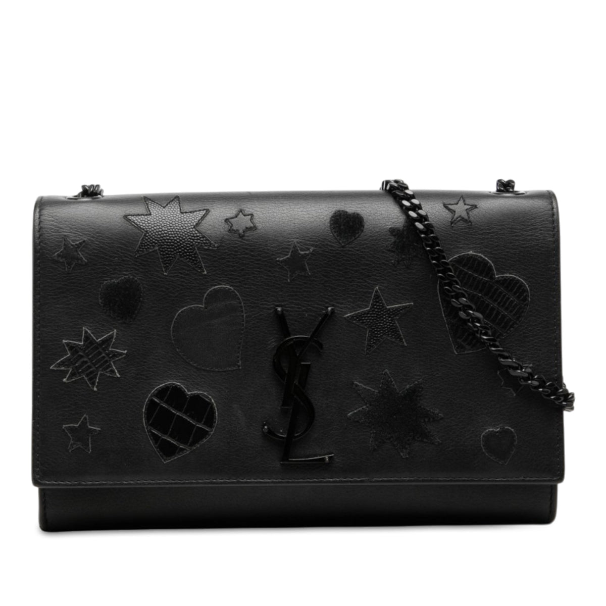 Saint Laurent Medium Calfskin Star and Heart Patchwork Monogram Monochrome Kate Crossbody