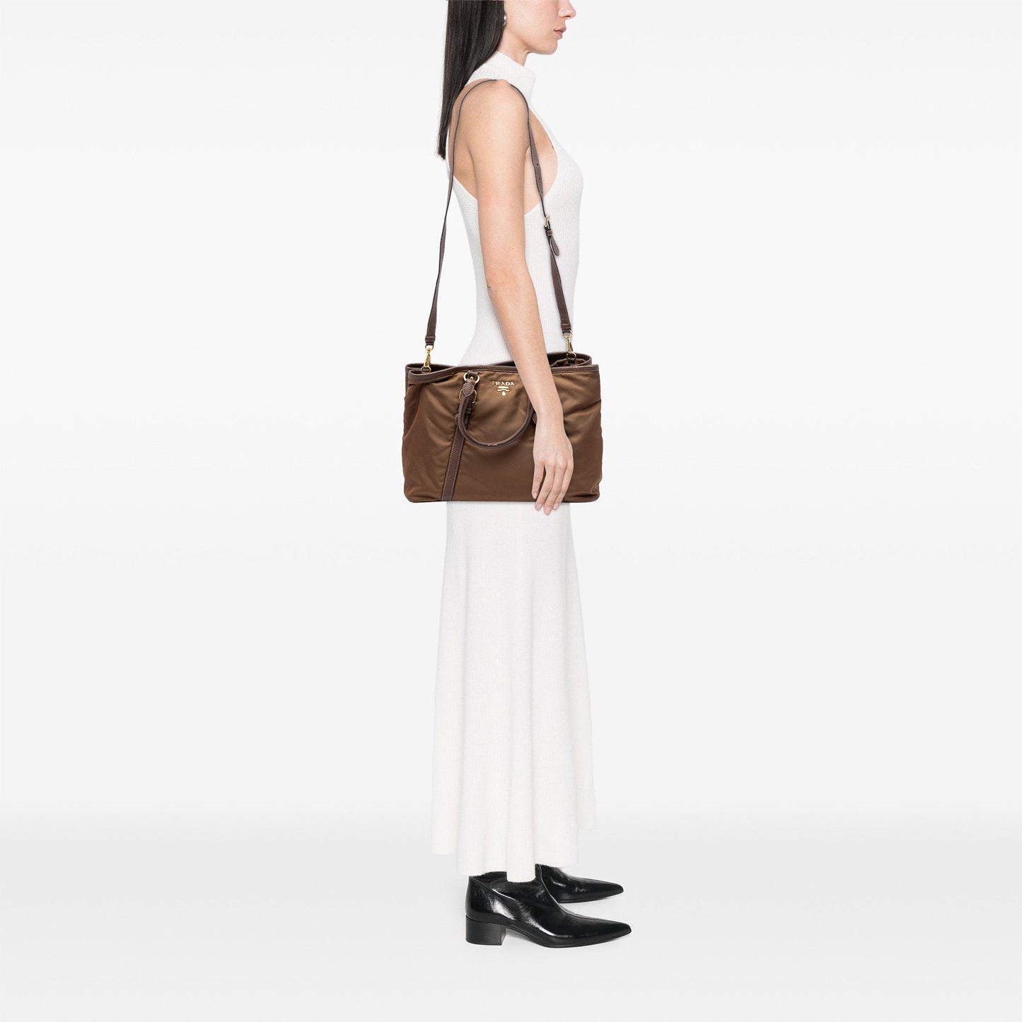 Prada Vitello Daino Trimmed Tessuto Satchel