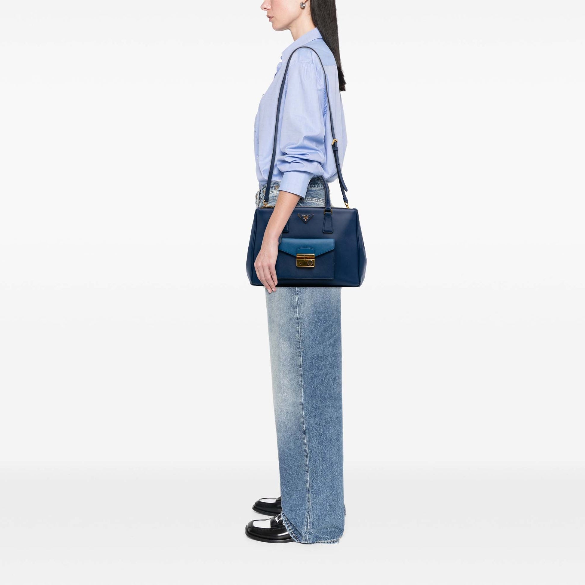 Prada Saffiano Lux Galleria Double Zip Front Pocket Satchel