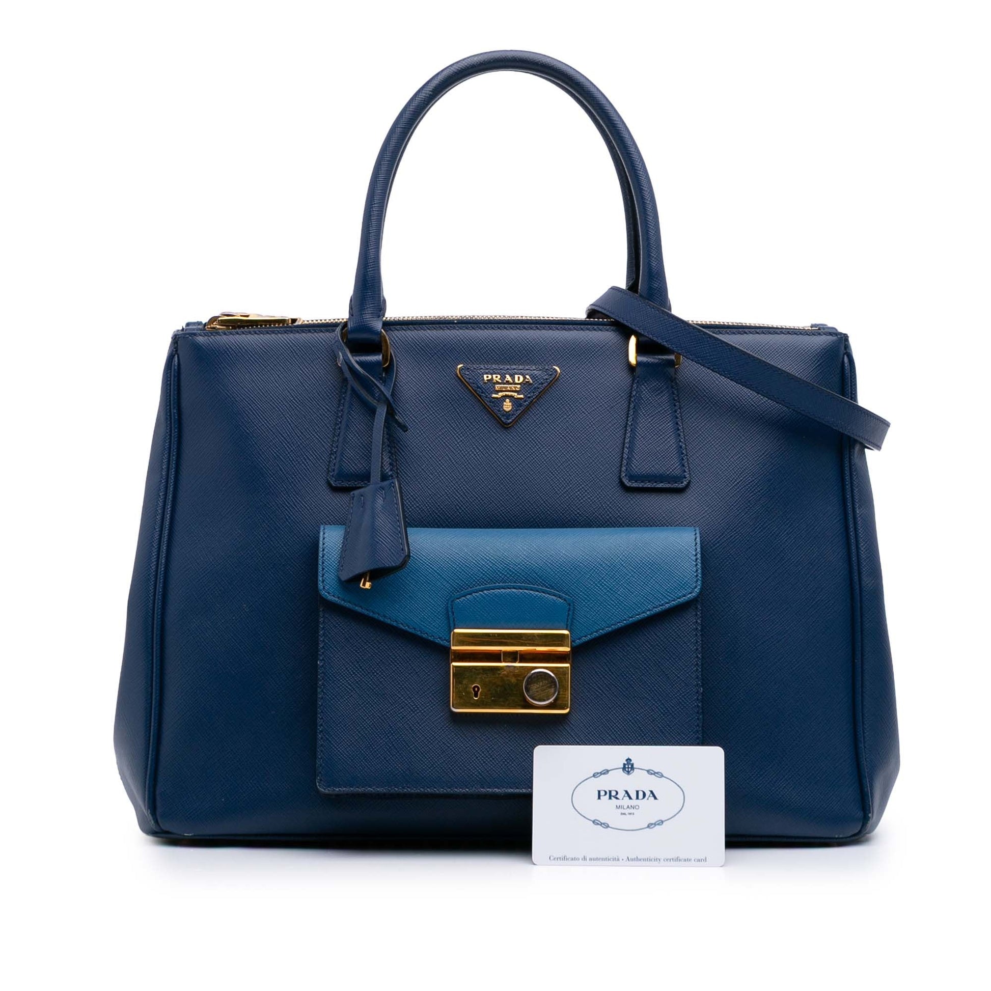 Prada Saffiano Lux Galleria Double Zip Front Pocket Satchel