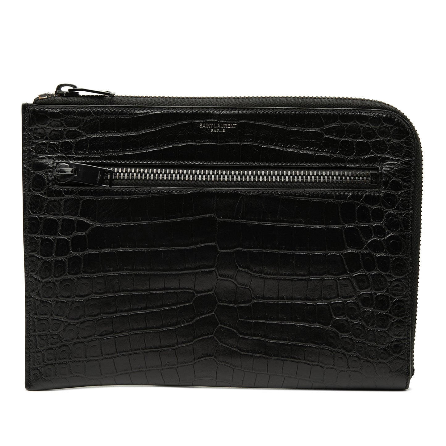 Saint Laurent Croc Embossed Leather Clutch
