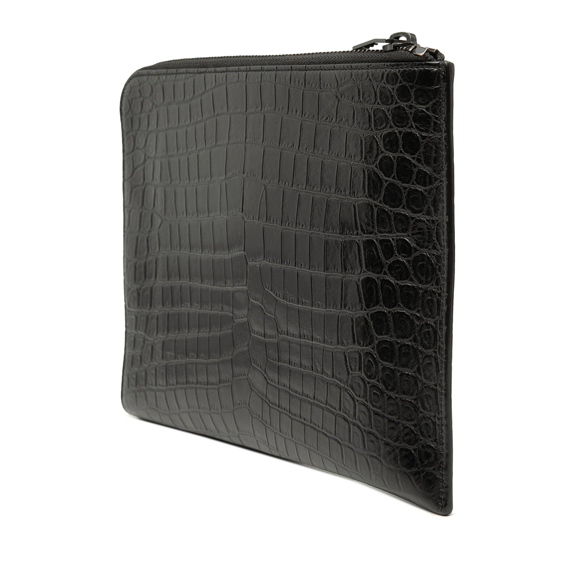 Saint Laurent Croc Embossed Leather Clutch