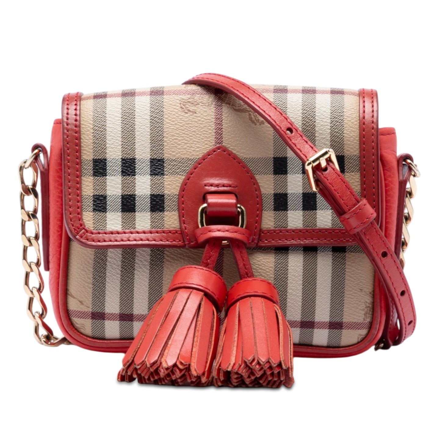Burberry Mini Haymarket Check Coated Canvas Tassel Crossbody
