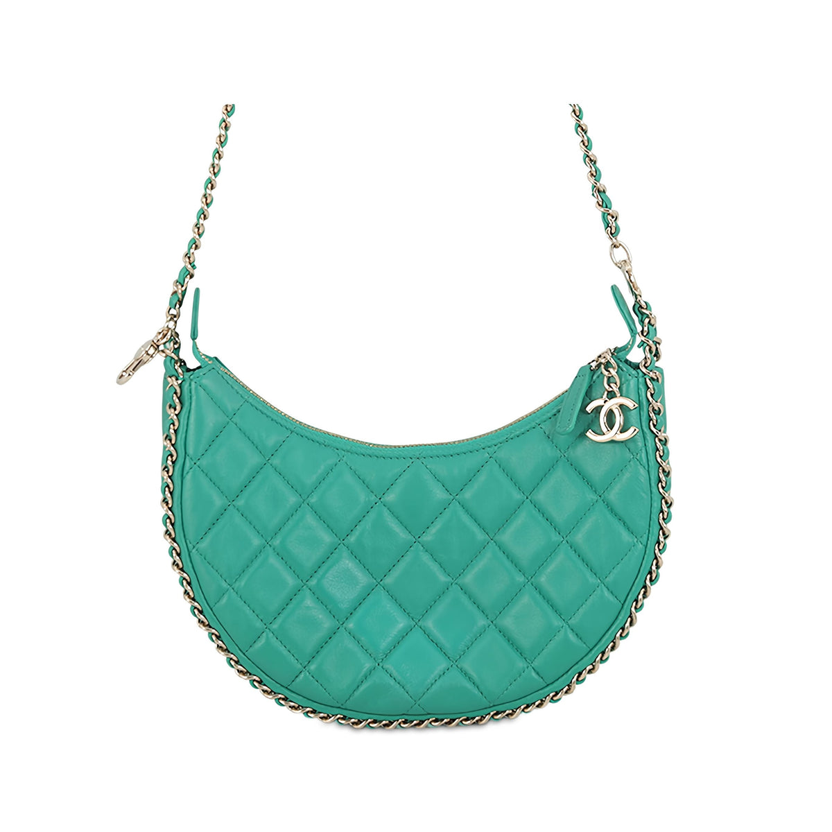 Chanel Small Quilted Lambskin Chain Around Hook Hobo Bag — Green