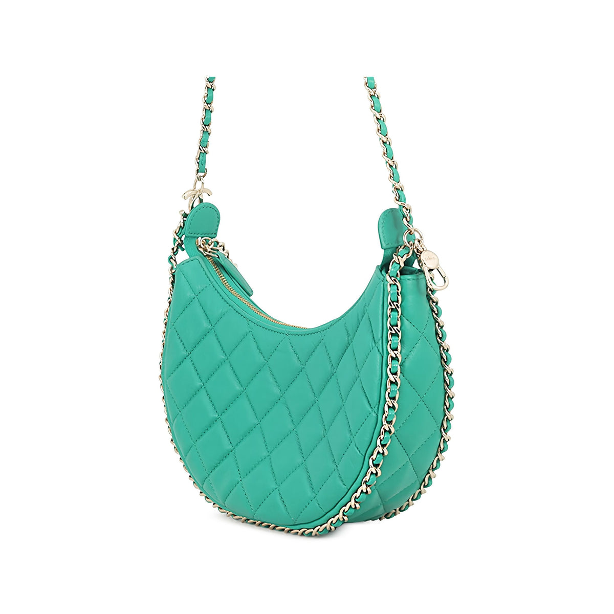 Chanel Small Quilted Lambskin Chain Around Hook Hobo Bag — Green
