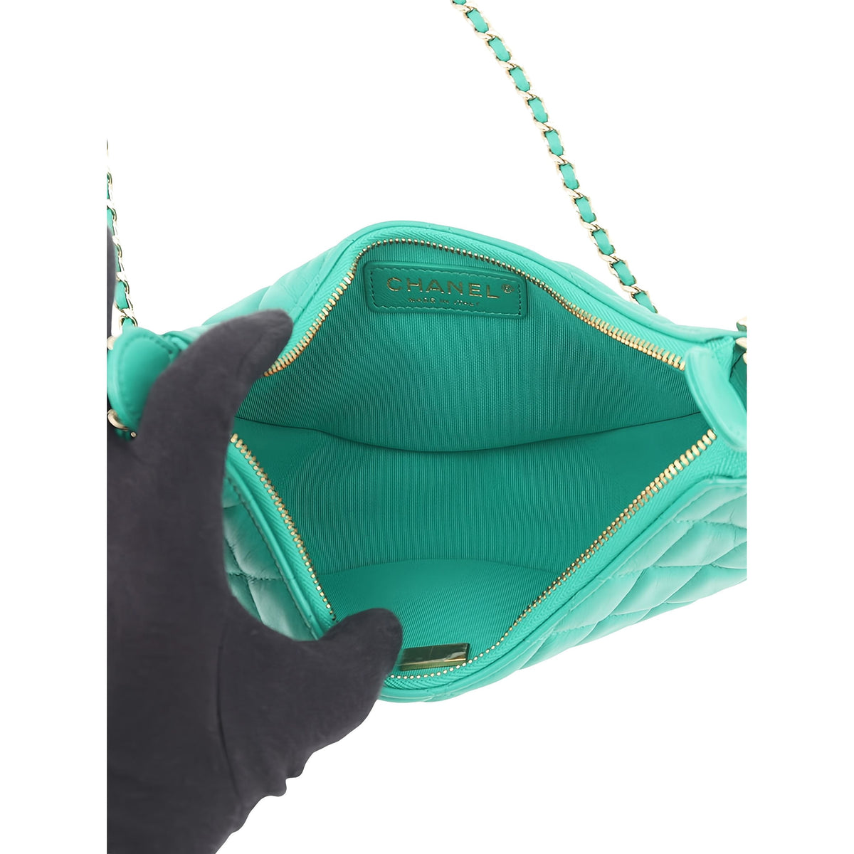 Chanel Small Quilted Lambskin Chain Around Hook Hobo Bag — Green
