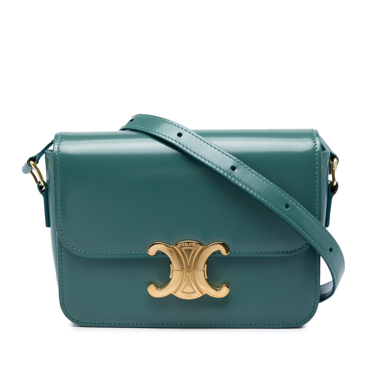 Celine Teen Shiny Calfskin Triomphe Crossbody — Blue