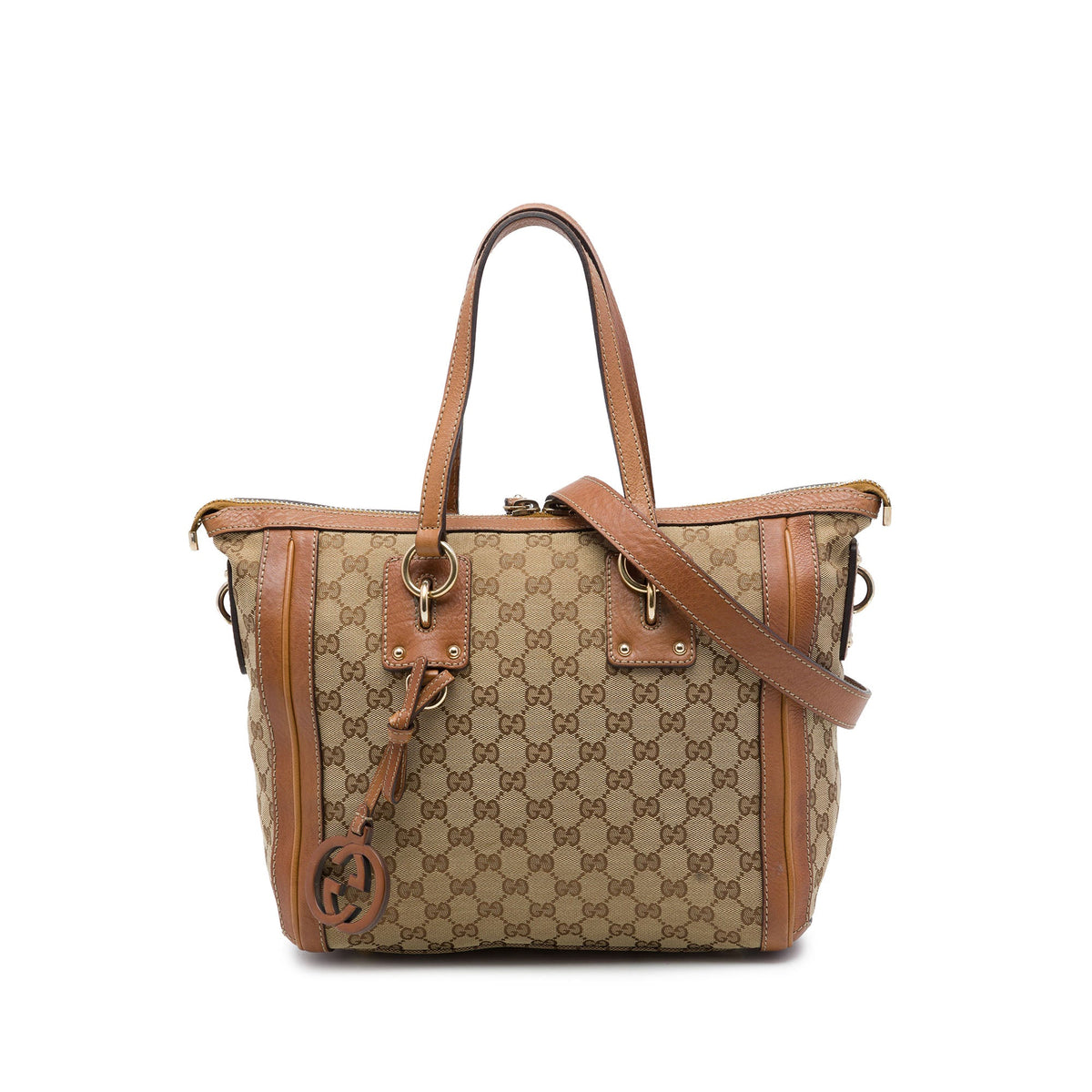 Gucci Medium GG Canvas Charm Satchel — Beige