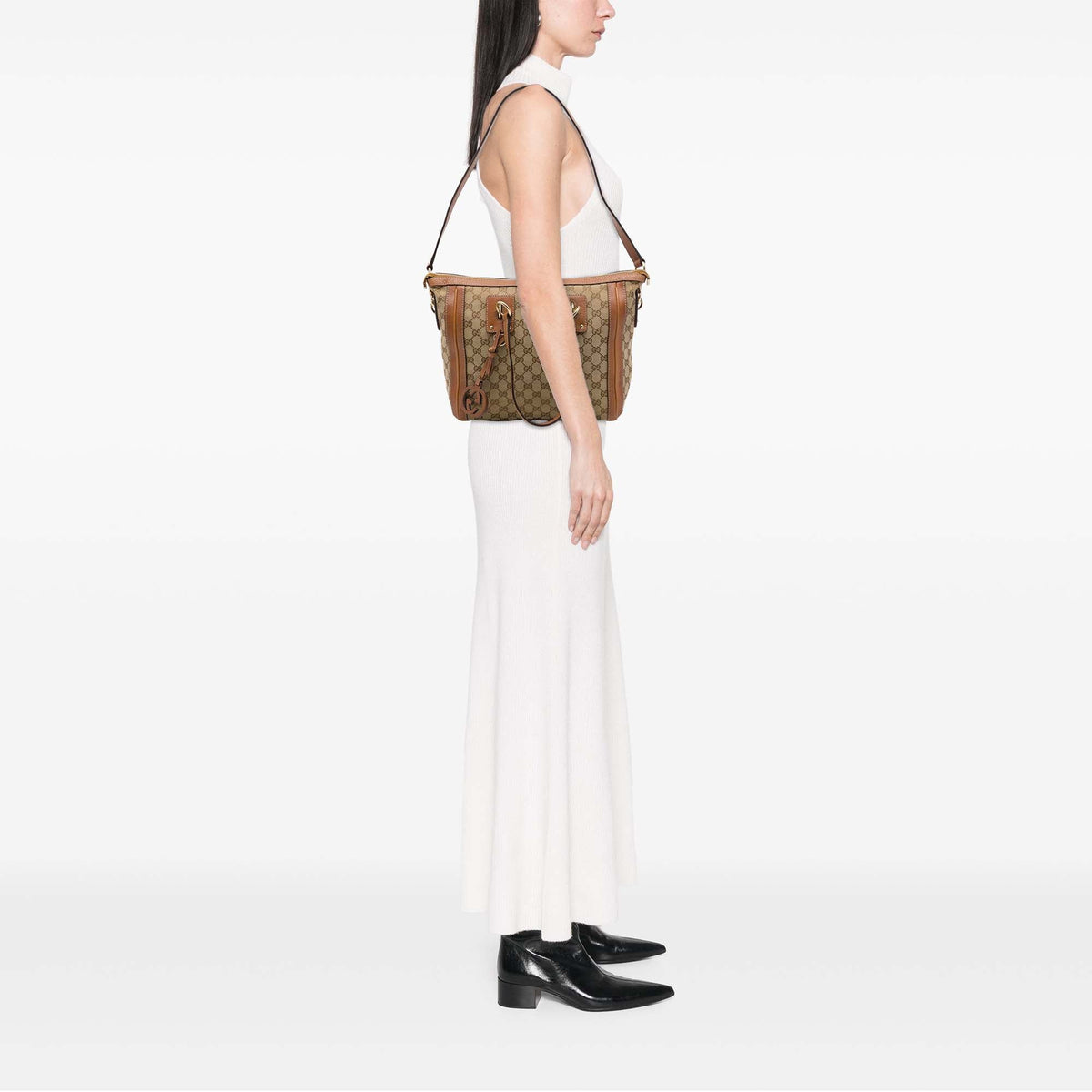 Gucci Medium GG Canvas Charm Satchel — Beige