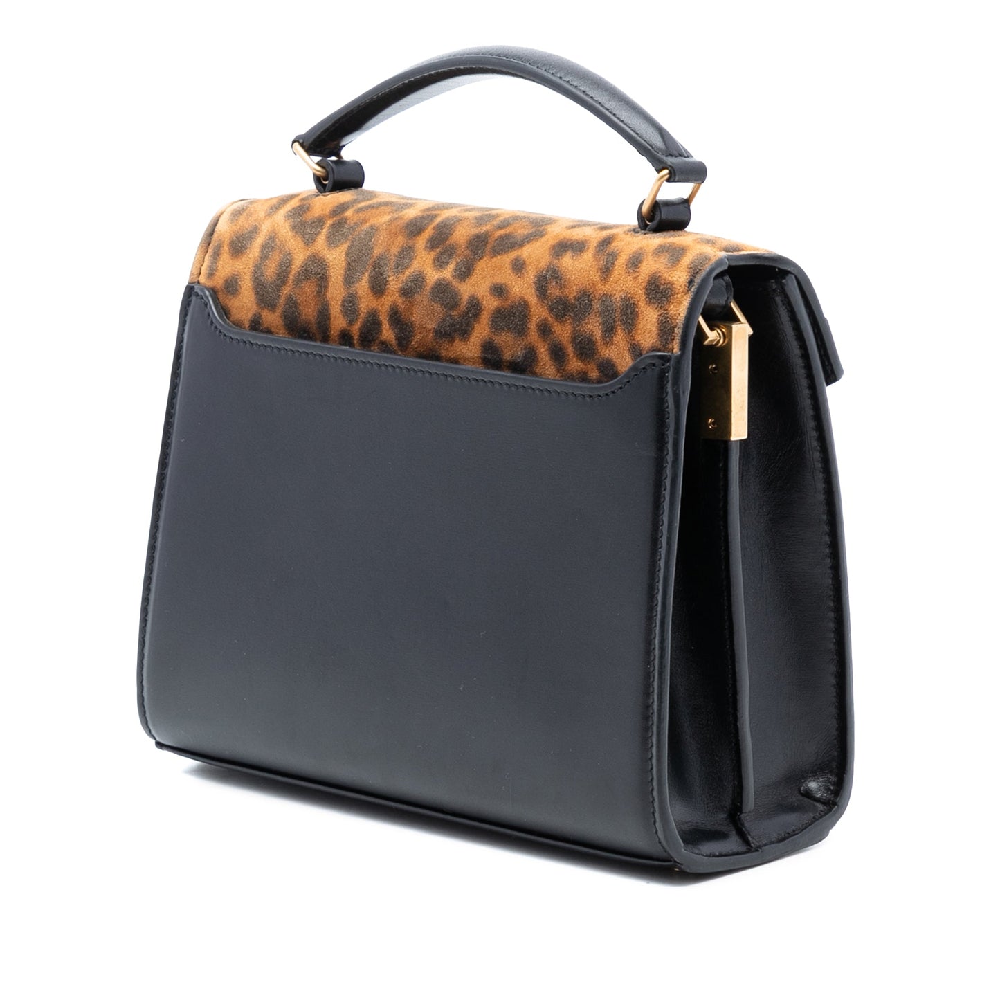 Saint Laurent Mini Suede Leopard Print Monogram Cassandra Top Handle Bag