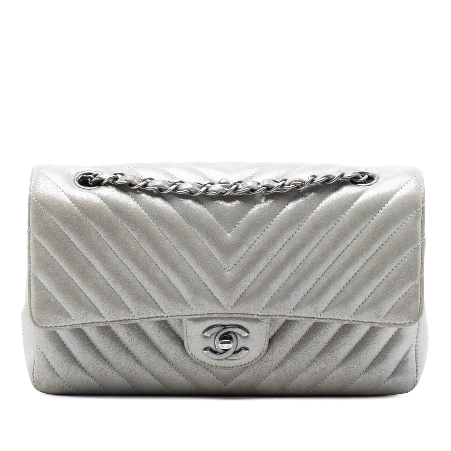 Chanel Medium Classic Chevron Iridescent Lambskin Double Flap