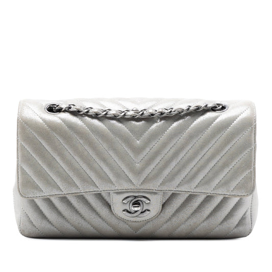 Chanel Medium Classic Chevron Iridescent Lambskin Double Flap
