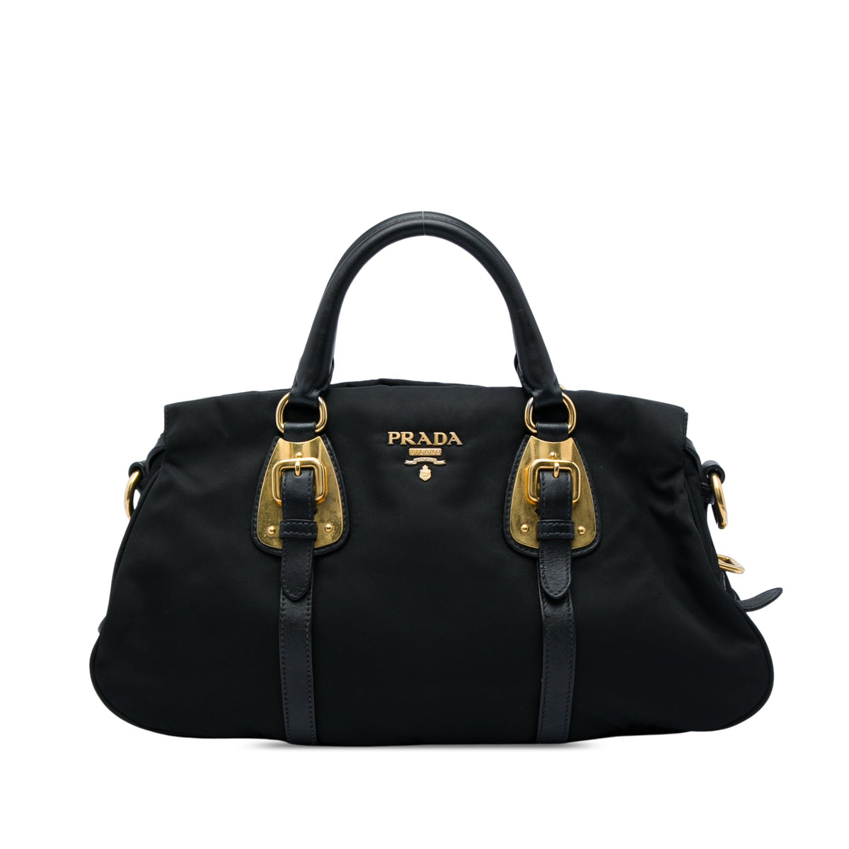 Prada Soft Calf Trimmed Tessuto Satchel — Black