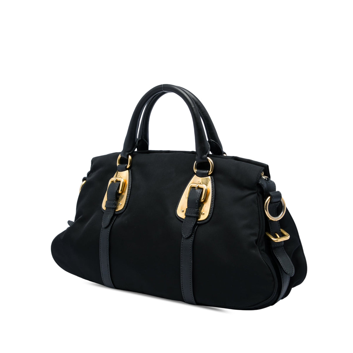 Prada Soft Calf Trimmed Tessuto Satchel — Black