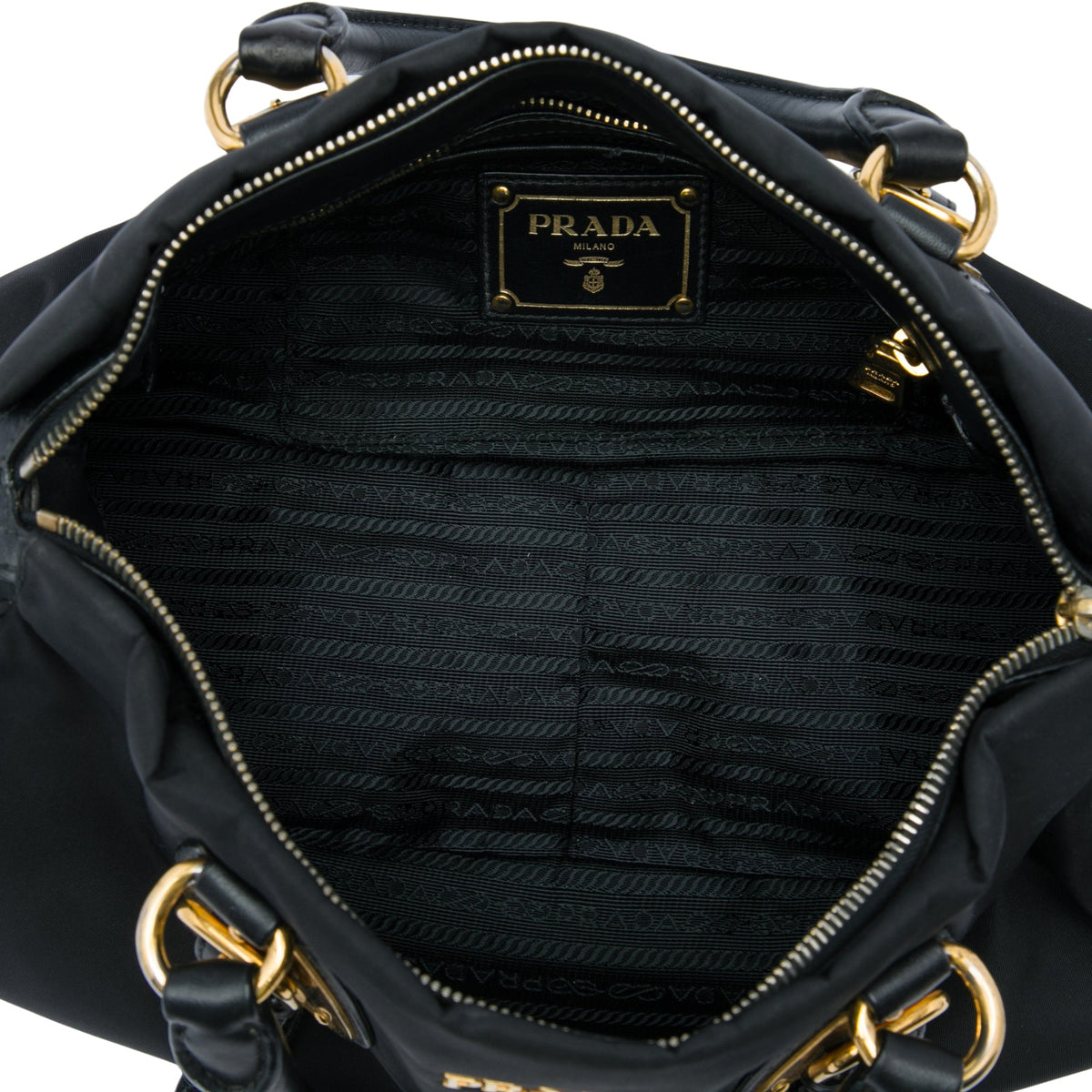 Prada Soft Calf Trimmed Tessuto Satchel — Black