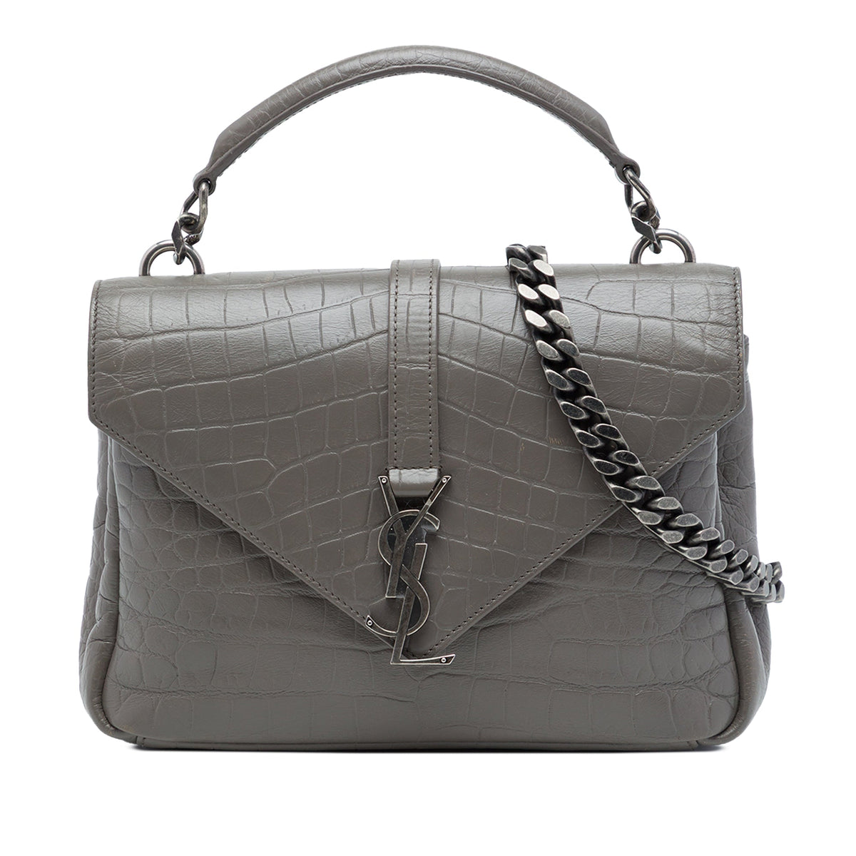 Saint Laurent Medium Croc Embossed Leather Monogram College Satchel