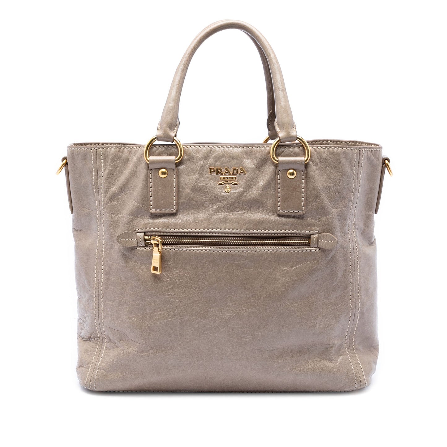 Prada Vitello Shine Front Pocket Convertible Tote
