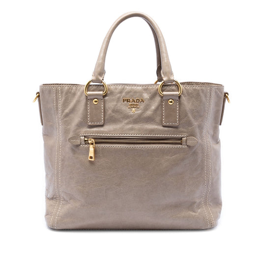 Prada Vitello Shine Front Pocket Convertible Tote