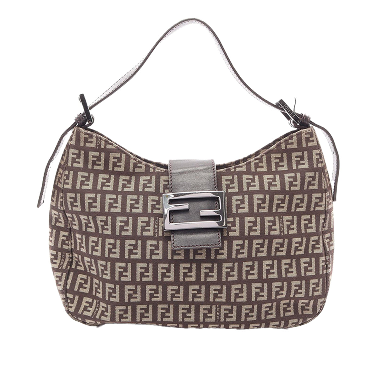 Fendi Zucchino Canvas Shoulder Bag — Brown