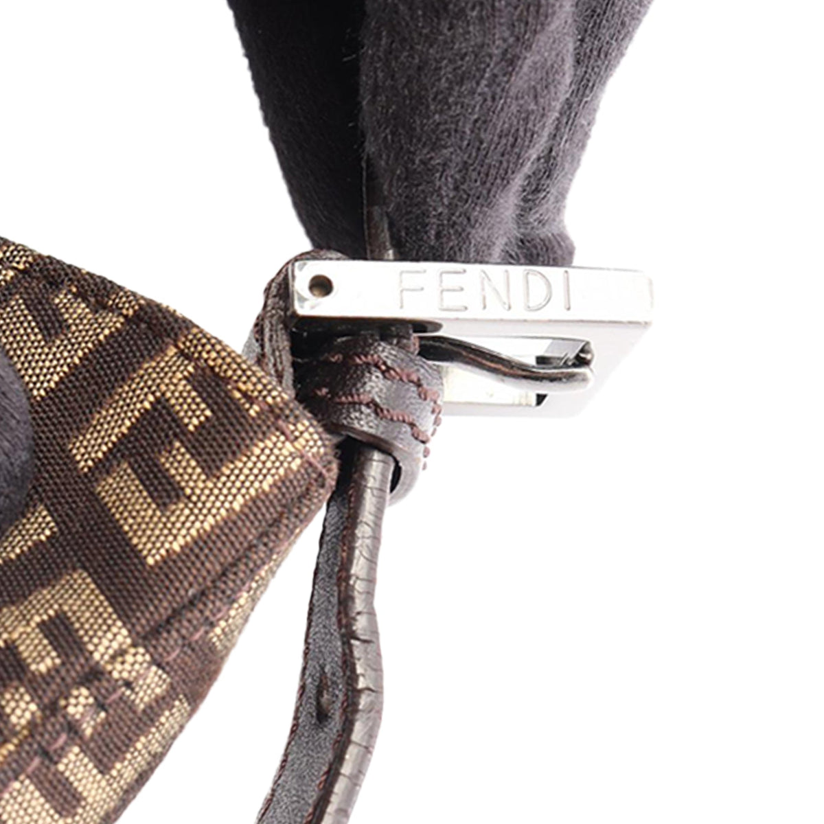 Fendi Zucchino Canvas Shoulder Bag — Brown