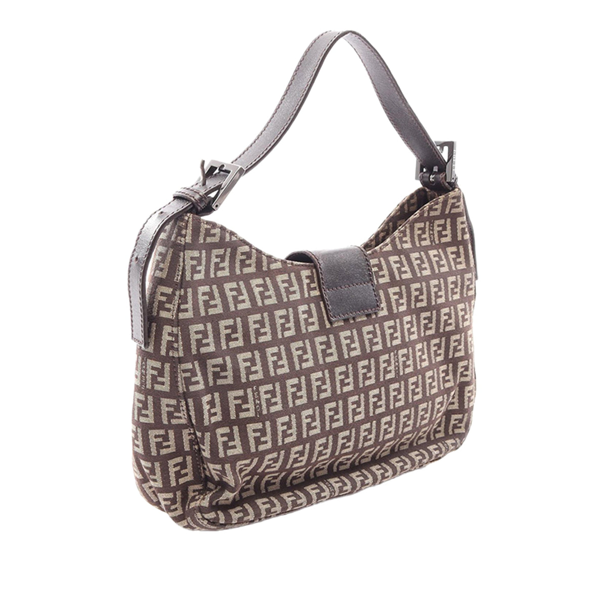 Fendi Zucchino Canvas Shoulder Bag — Brown