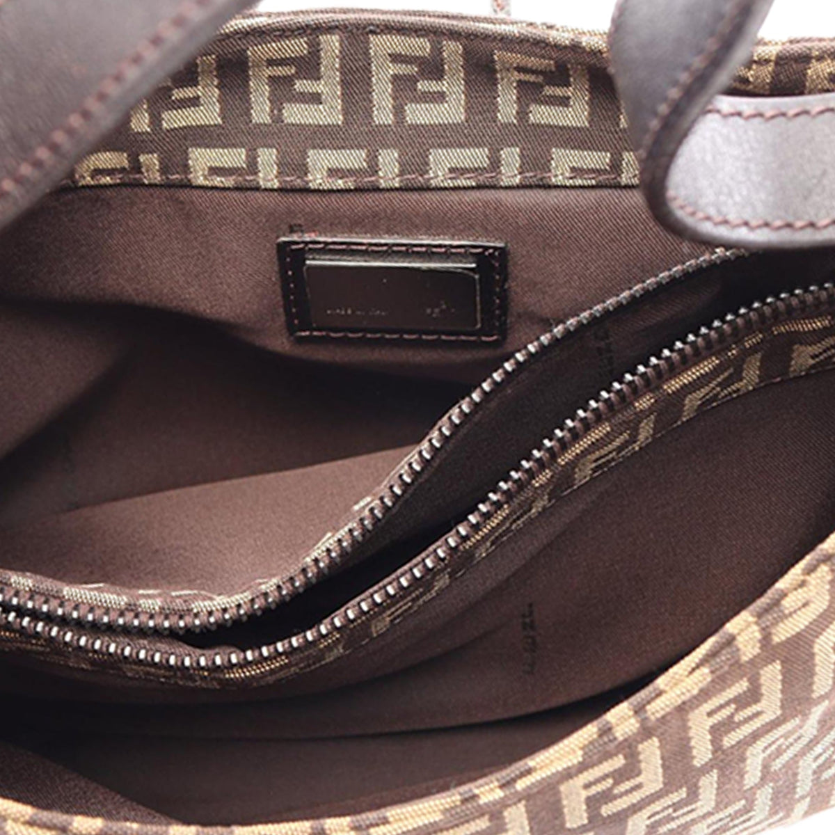 Fendi Zucchino Canvas Shoulder Bag — Brown