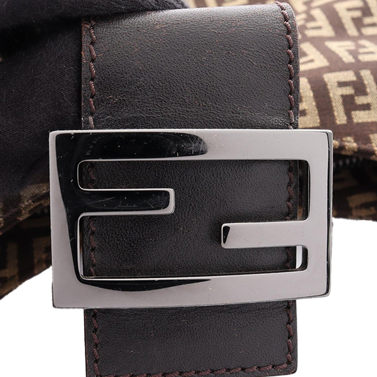 Fendi Zucchino Canvas Shoulder Bag — Brown