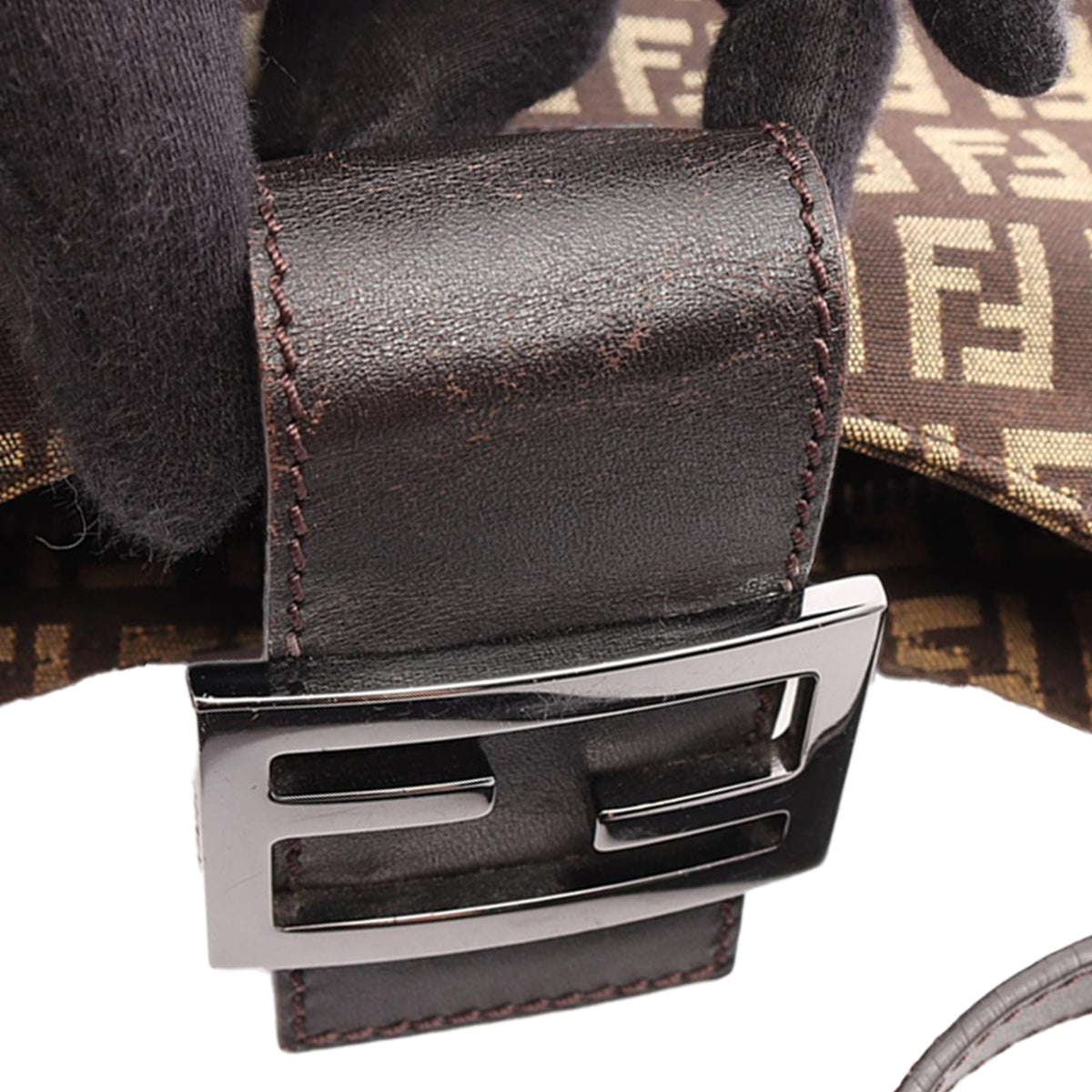 Fendi Zucchino Canvas Shoulder Bag — Brown