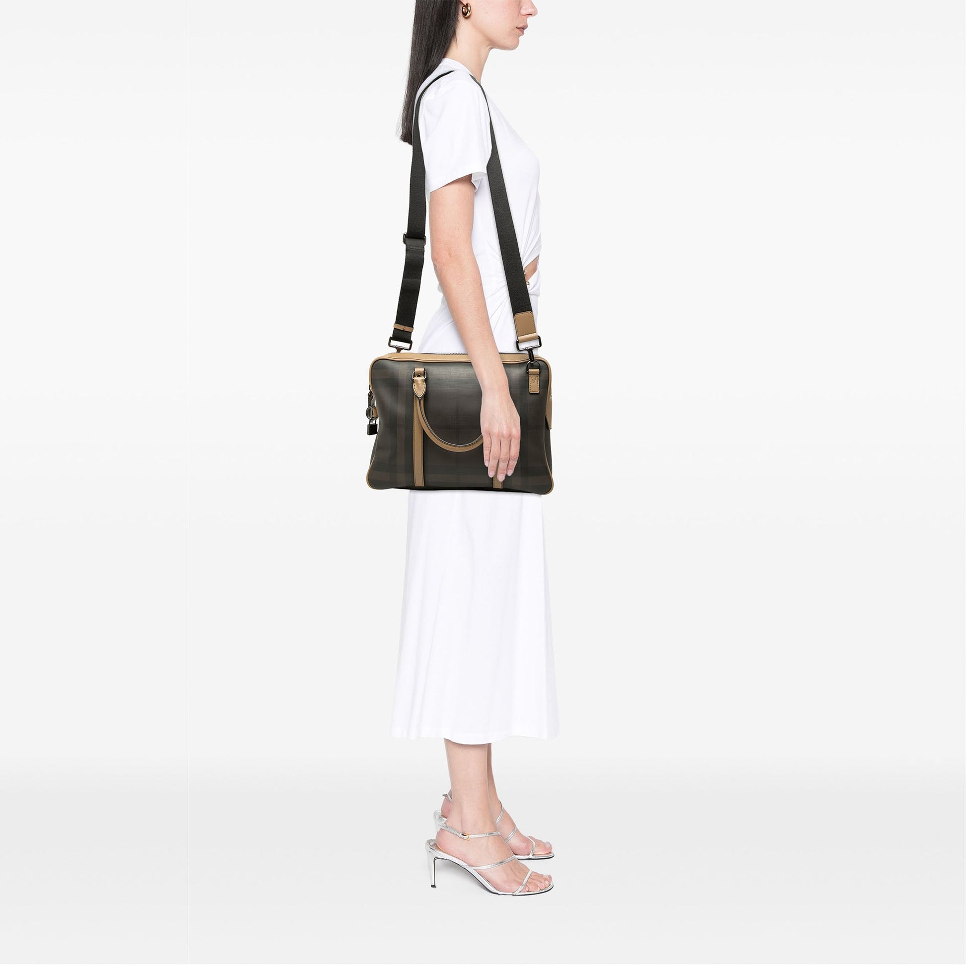Burberry Smoke Check Coated Canvas Clinton Business Bag