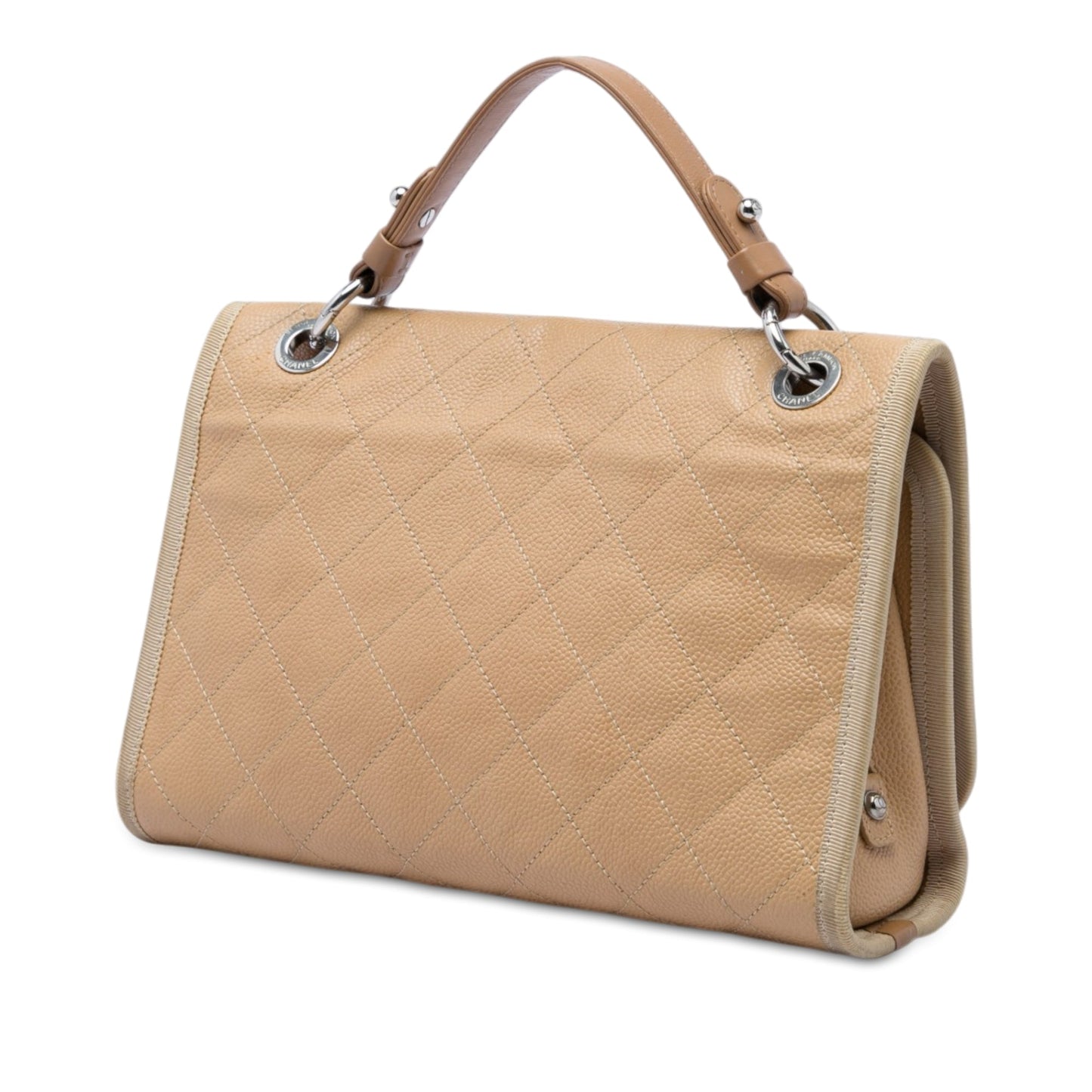 Chanel CC Bicolor Quilted Caviar and Grosgrain Top Handle Flap