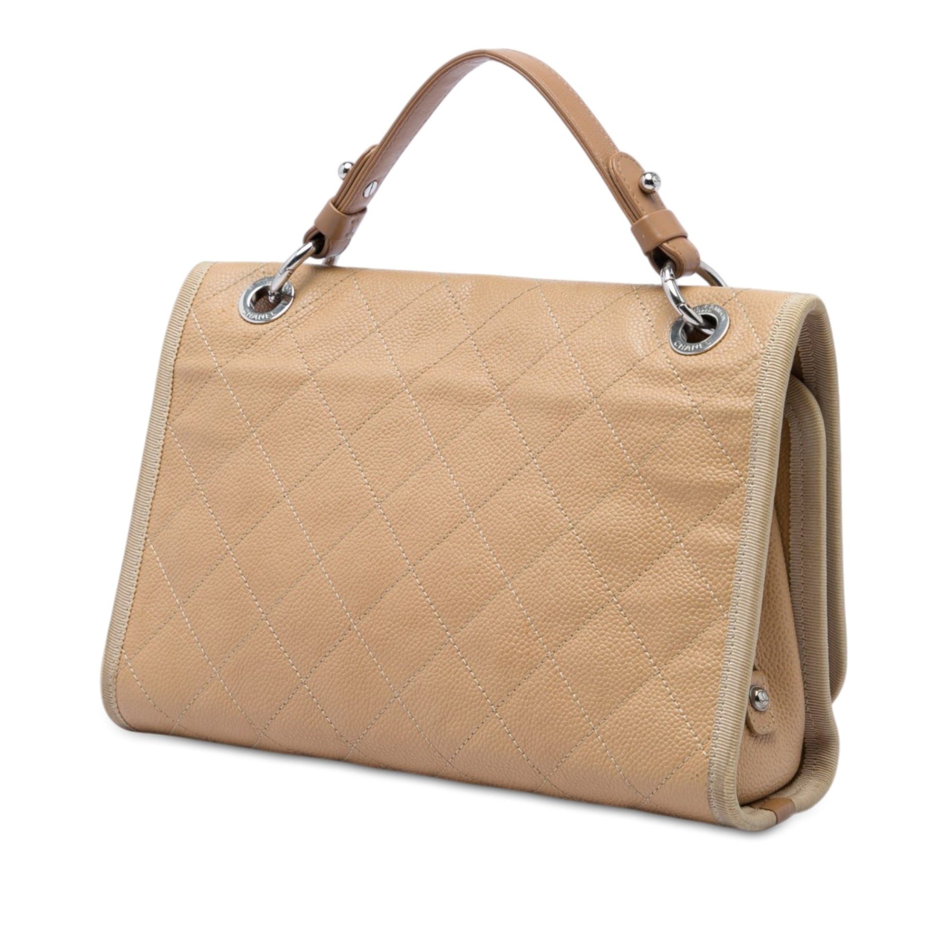 Chanel CC Bicolor Quilted Caviar and Grosgrain Top Handle Flap