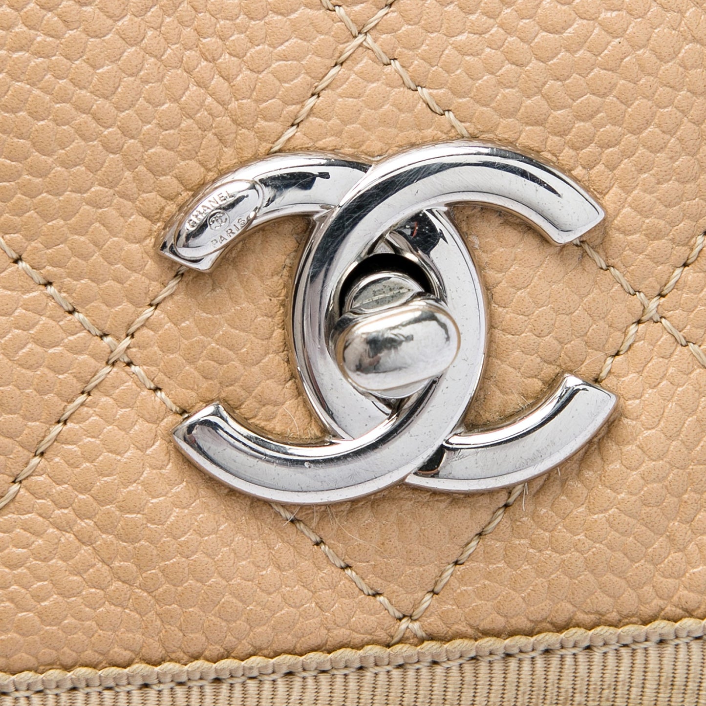 Chanel CC Bicolor Quilted Caviar and Grosgrain Top Handle Flap